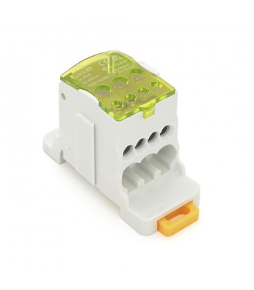 Паралельний розгалужувач-спліттер UKK80, 6 виходів (латунь) 4х6мм²+2х16мм², вхід 1х16мм², AC/DC 1000V, 80А, 75*47*29,4 мм, YELLO