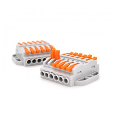 Клеммная колодка с нажимными зажимами 6-проводная WAGO K223-6P для распределительных коробок, 6-pin, проходная, серая