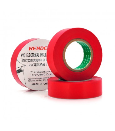 Ізолента RENDER 0,10 мм*18 мм*20 м (червона), temp:-10+80°С, 2000V, розтяж-180%, міцність 20Н/см, Агдезія 0,42кг/25мм, 10 шт. в 