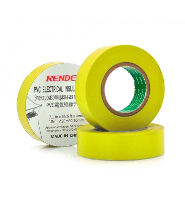 Изолента RENDER 0,19мм*16мм*7м (желтая), temp:-10+80°С, 2000V, растяж-180%, прочность 20Н/см, Агдезия 0,42кг/25мм, 10 шт. в уп. 
