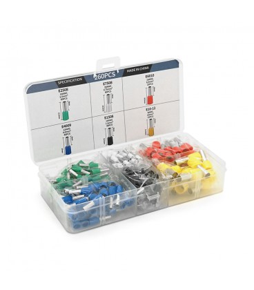 Набір клем/наконечників 260шт(E2508g-60,E1012y-15,E1508bl-40,E4009b-40,E6010r-25.E7508w-80)у боксі