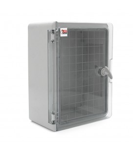 Бокс міцний з ABS пластику з монтажною панеллю 330х250х140, з прозорими дверцятами, IP65