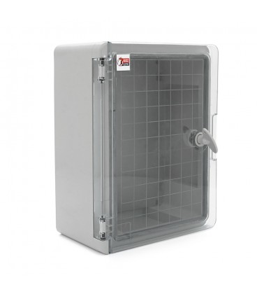 Бокс міцний з ABS пластику з монтажною панеллю 330х250х140, з прозорими дверцятами, IP65