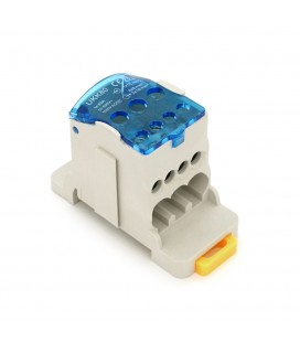 Параллельный разветвитель-сплиттер UKK80, 6 выходов (латунь) 4х6мм²+2х16мм², вход 1х16мм², AC/DC 1000V, 80А, 75*47*29,4 мм, BLUE