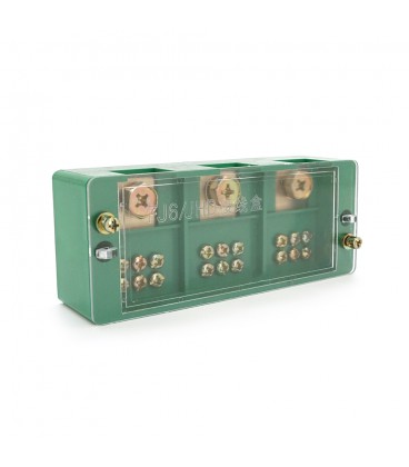Паралельний розгалужувач-сплиттер проводів FJ6/JHD-3-9,1фаза-3-вхід М8, 9виходів(латунь) 1,5-35х1,5-16мм2, AC600V, 60А,-55°С~125