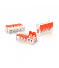 Клема з натискними затискачами 5-провідна аналог WAGO K221-415 для розподільчих коробок, 5-pin, прозоро-оранжева