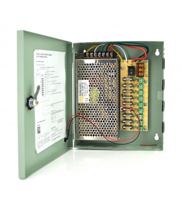 Импульсный блок питания 12V-10A/9CH в боксе с замком перфорированный, 9-ти канальный, Q20