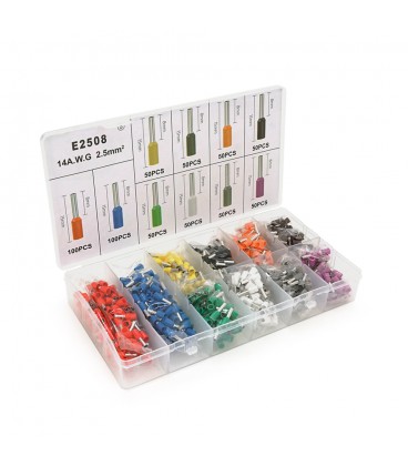 Набір клем/наконечників 600шт VE2508 (R-100, B-100, Y-50, Bl-50, O-50, P-50, G-50, W-50, Gr-50, V-50) боксі