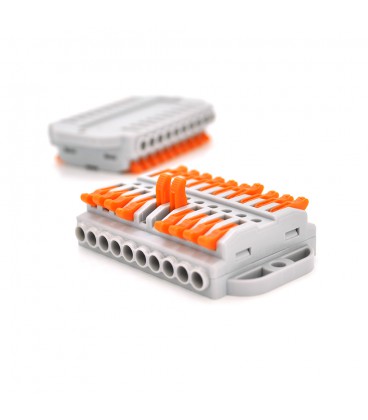 Клемна колодка з натискними затискачами 10-провідна WAGO K223-10P для розподільчих коробок, 10-pin, прохідна, сіра