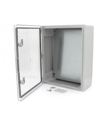 Бокс міцний з ABS пластику з монтажною панеллю 500х350х190, з прозорими дверцятами, IP65