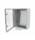 Бокс міцний з ABS пластику з монтажною панеллю 500х350х190, з прозорими дверцятами, IP65