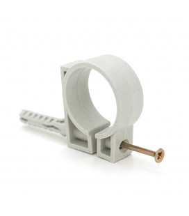 Обойма з ударним шурупом для гофри/труби білий/сірий 32-34мм (пач. 25шт. ціна за пачку)