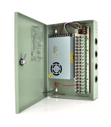 Імпульсний блок живлення 12V-20A / 18CH в боксі з замком перфорований, 18-ти канальний