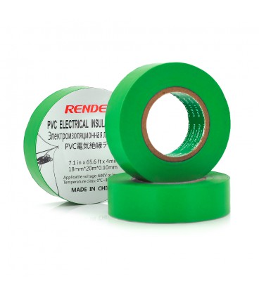 Ізолента RENDER 0,10 мм*18 мм*20 м (зелена), temp:-10+80°С, 2000V, розтяж-180%, міцність 20Н/см, Агдезія 0,42кг/25мм, 10 шт. в у