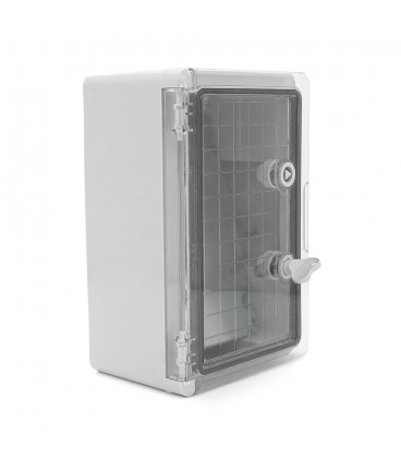 Бокс міцний з ABS пластику з монтажною панеллю 300х200х130, з прозорими дверцятами, IP65