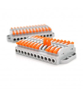 Клеммная колодка с нажимными зажимами 12-проводная WAGO K223-12P для распределительных коробок, 12-pin, проходная, серая