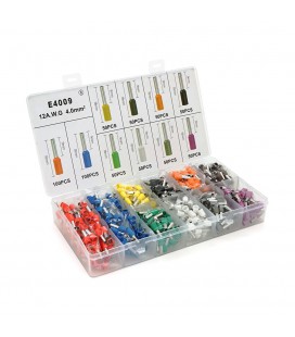 Набор клемм/наконечников 600шт VE4009 (R-100, B-100, Y-50, Bl-50, O-50, P-50, G-50, W-50, Gr-50, V-50) в боксе