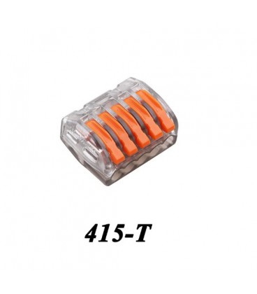 Клема з натискними затискачами 5-провідна аналог WAGO PCT-415-T для розподільчих коробок, 5-pin, прозоро-оранжева.