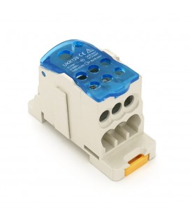 Параллельный разветвитель-сплиттер проводов UKK125A, 6 выходов(латунь) 6х16мм2 *1х35/1х16мм2, AC690V, 125А, 75*47*29,4мм, BLUE