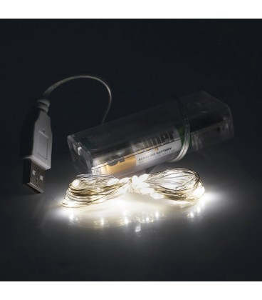 Гірлянди 50LED, 1 режим, 5 метрів, прозора ізоляція, живлення від 3*АА, White Hot, ОЕМ