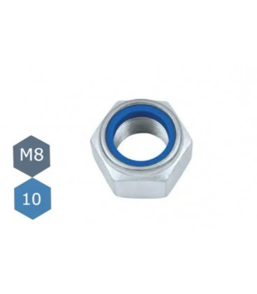 Гайка М8 самоконтрящая с нейлоновым кольцом класс прочности 10.0 DIN 985