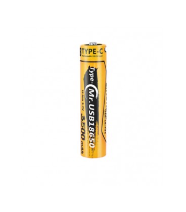 Аккумулятор 18650 Li-Ion LiitoKala USB-18-T35, 3500mah (3400-3500mah), 3.7V (2.7-4.2V), Type-C, 18.6*72mm, Yellow