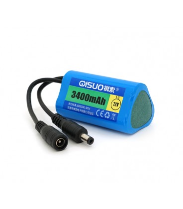 Аккумуляторная батарея литиевая QiSuo 12V 3.4A с элементами Li-ion LG 18650, DC5.5x2.1, (37x37x67mm)