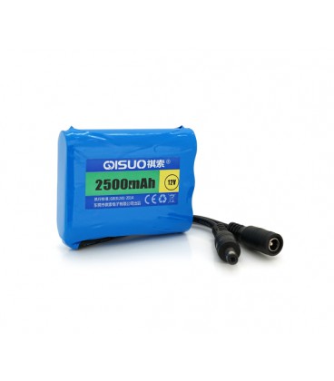 Аккумуляторная батарея литиевая QiSuo 12V 2.5A с элементами Li-ion 18650, DC5.5x2.1, (56x20x70mm)