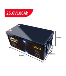 Литий-железо-фосфатный аккумулятор GEAR LiFePO4 25.6V 100AH (BMS-50A/100A), (522x328x218), 20.5kg до 6000 циклов, Q1