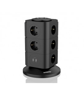 Сетевой фильтр SAFEMORE настольный, на 11 розеток + 2 USB выхода, 10A, 220-240V, 2400W, 2м, Black