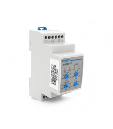 Реле контроля фаз CHINT NJYB3-12 AC220V, 3F4P,Защита U+(1,05~1,3)*Us/U-(0,7~0,95)*Us,Задержка 0,1~10с,обрыва/последовательности 