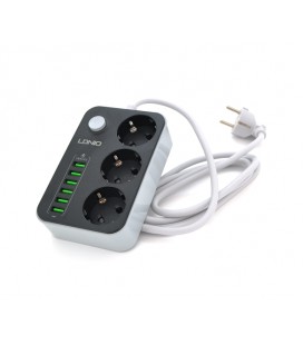 Сетевой фильтр LDNIO SE3631, 3 Розетки + 6 USB, 2 м, сечение 3х0,75мм, Black, Box
