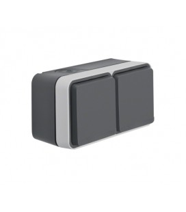 Розетка HAGER з з/к подвійна горизонтальна IP55, сіра, 16А/250В W.1