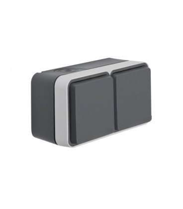 Розетка HAGER з з/к подвійна горизонтальна IP55, сіра, 16А/250В W.1