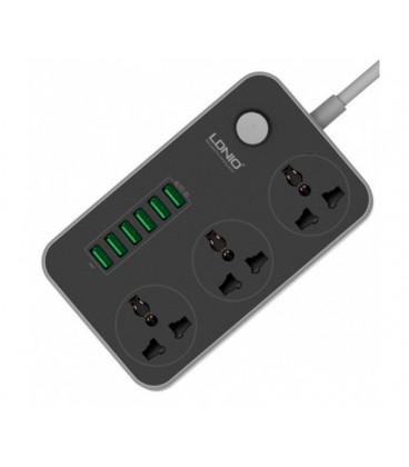 Сетевой фильтр LDNIO SC3604, 3 Розетки + 6 USB, 2 м, сечение 3х0,75мм, Black, Box