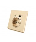 Розетка врезная с заземлением, Input: AC:110-250V/16A, Type-C/USB-выходы, Gold