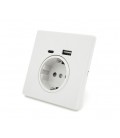 Розетка врезная с заземлением, Input: AC:110-250V/16A, Type-C/USB-выходы, White