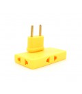 Тройник + переходник 3 in 1, UK/US-EU, 220В, 10А, поворотный 180°, Yellow