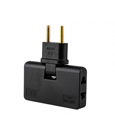 Тройник+переходник 3in1, UK/US-EU, 220В, 10А, поворотный 180°, Black