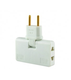 Тройник + переходник 3 in 1, UK/US-EU, 220В, 10А, поворотный 180°, White