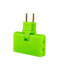 Тройник + переходник 3 in 1, UK/US-EU, 220В, 10А, поворотный 180°, Green