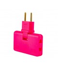 Тройник + переходник 3 in 1, UK/US-EU, 220В, 10А, поворотный 180°, Pink