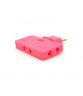 Тройник + переходник 3 in 1, UK/US-EU, 220В, 10А, поворотный 180°, Pink