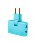 Тройник + переходник 3 in 1, UK/US-EU, 220В, 10А, поворотный 180°, Blue