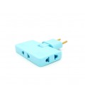Тройник + переходник 3 in 1, UK/US-EU, 220В, 10А, поворотный 180°, Blue