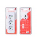Розетка тройник с заземлением F101-White, 3 розетки, 2500W, 10A, 110-250V~Max, Blister