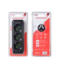 Розетка тройник с заземлением F101-Black, 3 розетки, 2500W, 10A, 110-250V~Max, Blister
