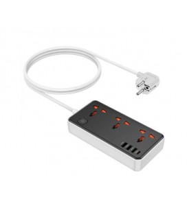 Сетевой фильтр HOCO AC8A на 3 розетки + 3 USB+USB-C, 30W, 220В, кабель 1,5м, Black/White, Box