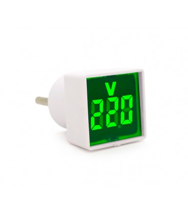 Цифровой вольтметр в розетку LED-102G, диапазон измерений 50-380V, Green, 30х30х52мм