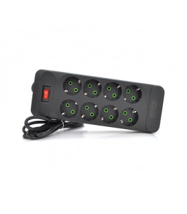 Сетевой фильтр F34, 8 розеток EU, кнопка включения с индикатором, 2 м, 3х0,75мм, 2500W, Black, Box